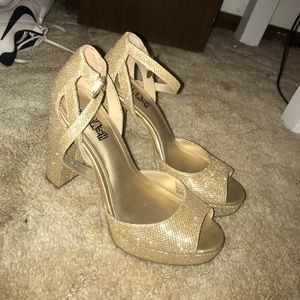 sparkly gold chunky heels